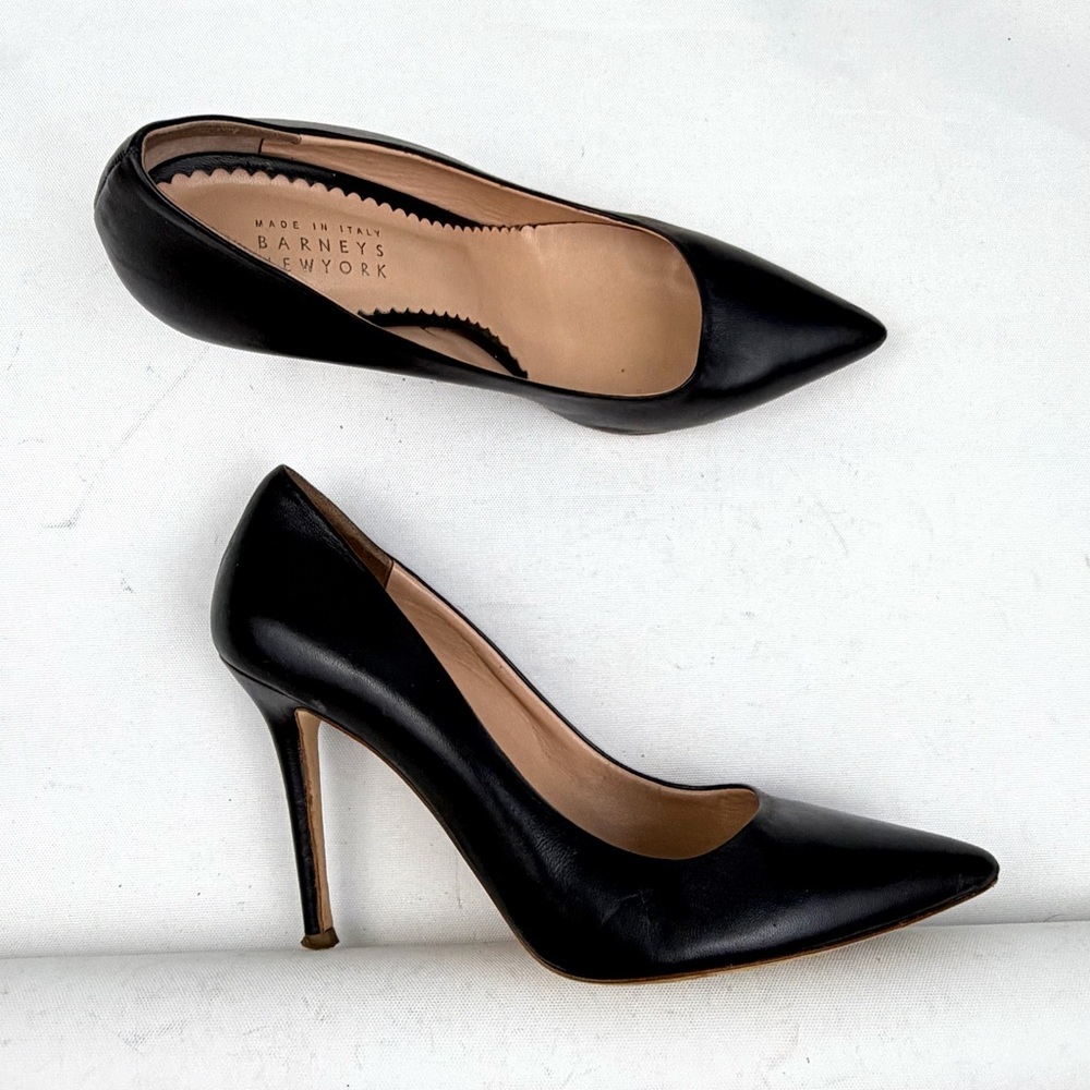 Barneys New York Black Leather Stiletto Heels Made Italy 40